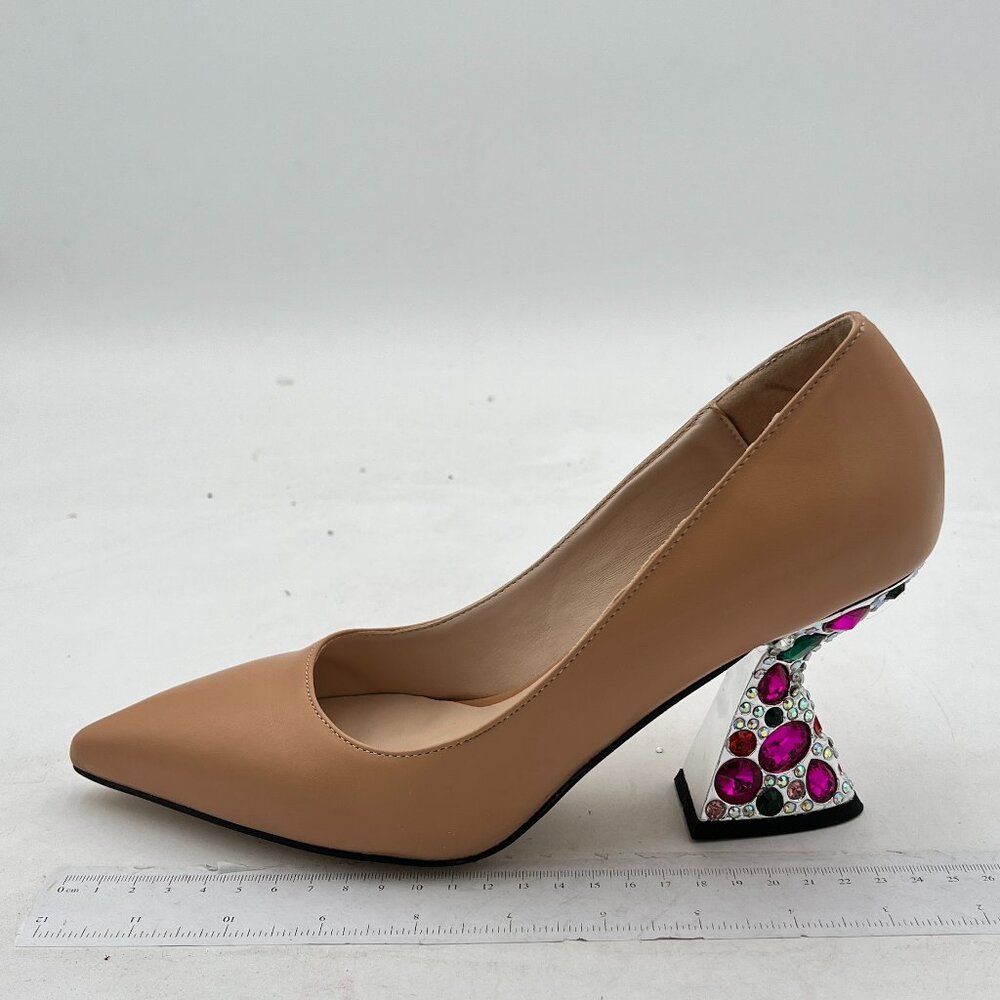 YDN Women Rhinestone Pumps Studded High Heels Pointy Toe Slip on Special Kitten